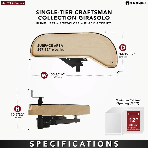 Maple Single-Tier Craftsman Collection Girasolo w/ Soft-Close and Black Accents for 12" Right Opening/Blind Left Corner Cabinet