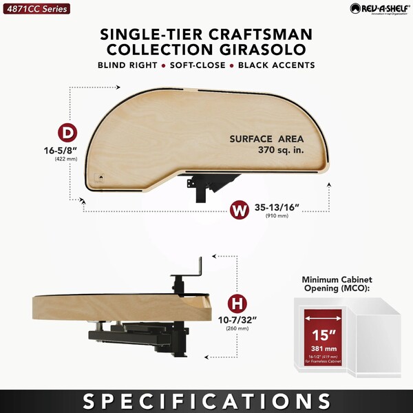 Maple Single-Tier Craftsman Collection Girasolo w/ Soft-Close and Black Accents for 15" Left Opening/Blind Right Corner Cabinet