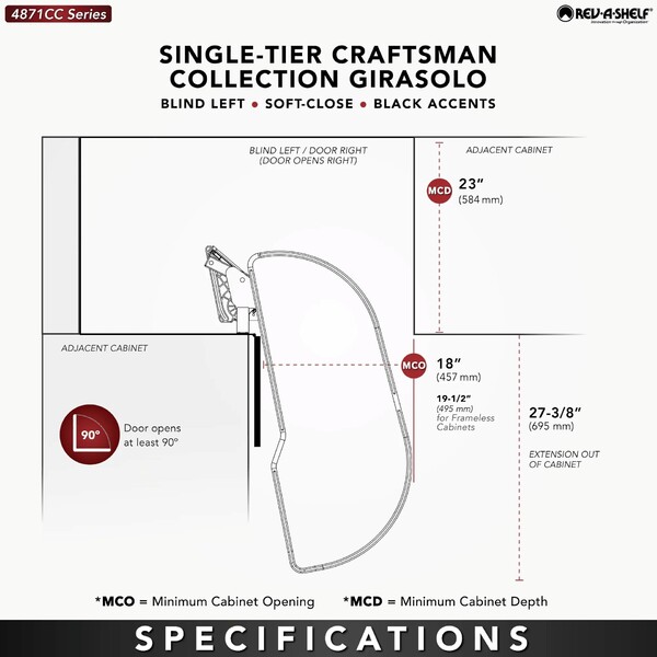 Maple Single-Tier Craftsman Collection Girasolo w/ Soft-Close and Black Accents for 18" Right Opening/Blind Left Corner Cabinet