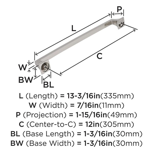Mulholland 12" CC Appliance Pull Polished Nickel