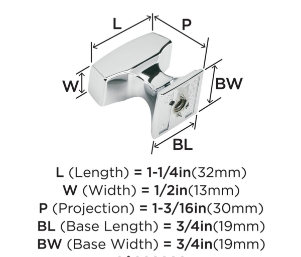 Mulholland Small Square Knob Polished Chrome