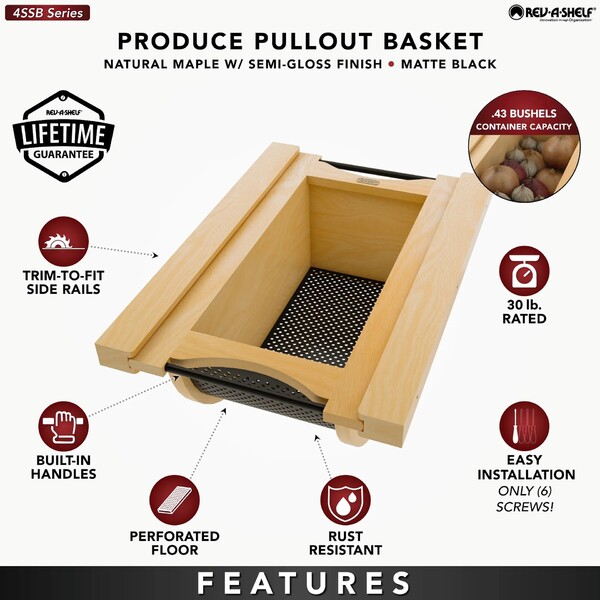 Natural Maple/Black Produce Basket for 15" Base Cabinets