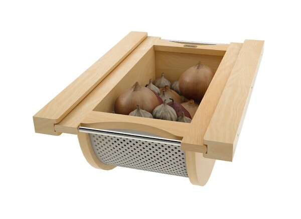 Natural Maple/Stainless-Steel Produce Basket for 15" Base Cabinets