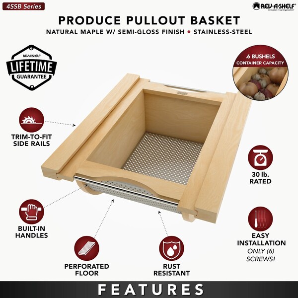 Natural Maple/Stainless-Steel Produce Basket for 18" Base Cabinets