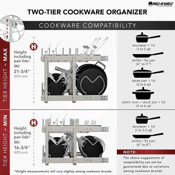 Rev-A-Shelf - 11-3/4" x 22" Base Cabinet Pullout 2 Tier Cookware Organizer