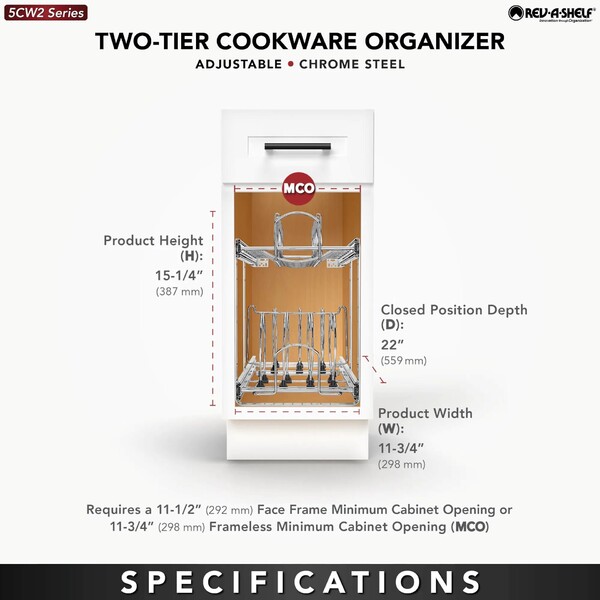 Rev-A-Shelf - 11-3/4" x 22" Base Cabinet Pullout 2 Tier Cookware Organizer