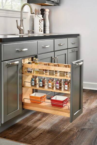 Rev-A-Shelf - 11" Maple Base Cabinet Pullout Organizer REDUCED Height with Blumotion Soft-Close
