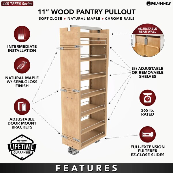 Rev-A-Shelf - 11" x 58" Maple Pullout Wood Tall/Pantry Accessories