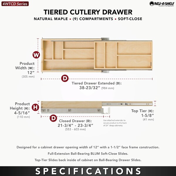 Rev-A-Shelf - 12" Opening - Complete System Two-Tier Soft-Close Cutlery Organizer