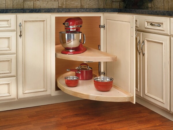 Rev-A-Shelf - 12" x 32" Lazy Susan Half-Moon Wood 2 Shelf (Pivot and Slide)