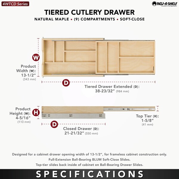 Rev-A-Shelf - 13-1/2" Opening - Complete System Two-Tier Cutlery Organizer
