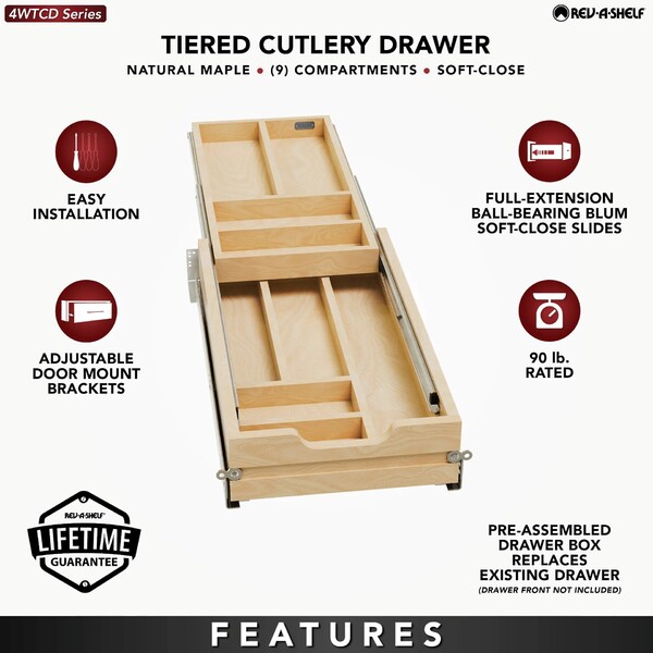 Rev-A-Shelf - 13-1/2" Opening - Complete System Two-Tier Cutlery Organizer