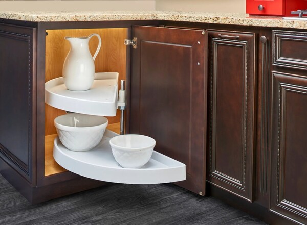 Rev-A-Shelf - 13-1/4" x 31" White Lazy Susan Half-Moon 2 Shelf (Pivot and Slide)