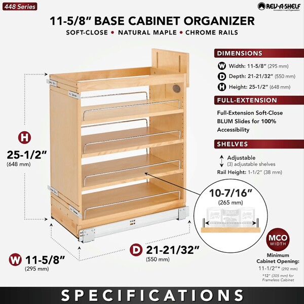 Rev-A-Shelf - 14" Maple Base Cabinet Pullout Organizer with Blumotion Soft-Close