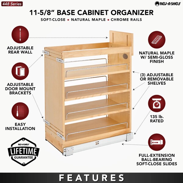 Rev-A-Shelf - 14" Maple Base Cabinet Pullout Organizer with Blumotion Soft-Close
