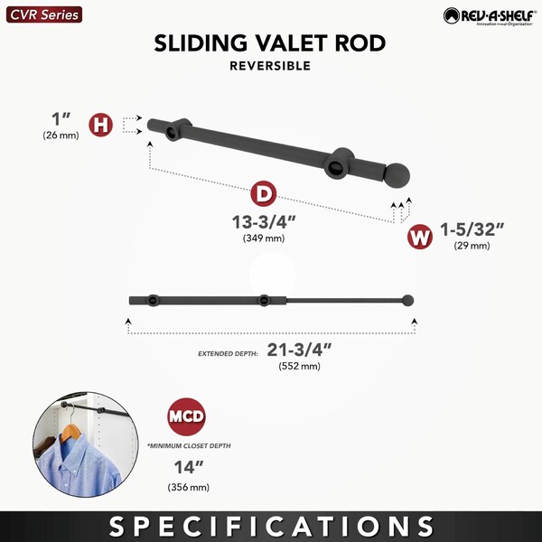Rev-A-Shelf - 14" Oil-Rubbed Bronze Valet Rod Designer