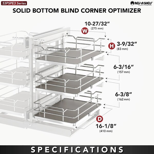 Rev-A-Shelf - 15" Gray Pullout Soft-Close Three-Tier Wire Solid Bottom Pull-Slide-Pull