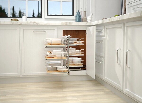 Rev-A-Shelf - 15" Maple Pullout Soft-Close Three-Tier Wire Solid Bottom Pull-Slide-Pull