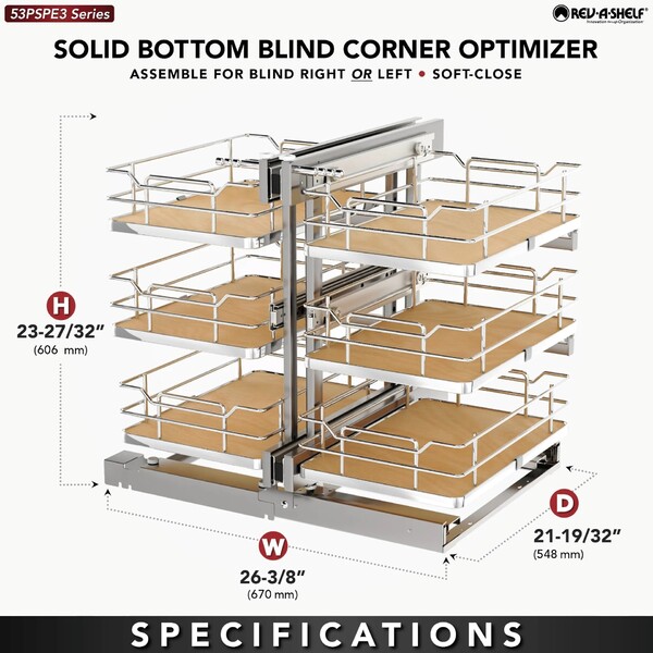 Rev-A-Shelf - 15" Maple Pullout Soft-Close Three-Tier Wire Solid Bottom Pull-Slide-Pull