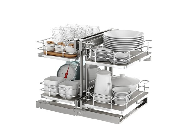 Rev-A-Shelf - 15" New Elite Gray Pullout Soft-Close Two-Tier Solid Bottom Pull-Slide-Pull