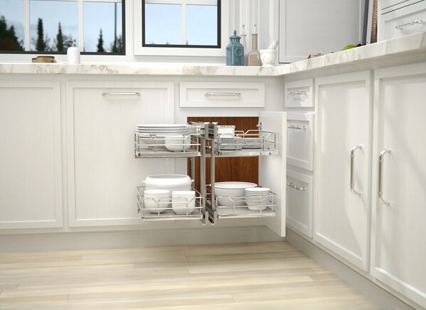 Rev-A-Shelf - 15" New Elite Gray Pullout Soft-Close Two-Tier Solid Bottom Pull-Slide-Pull