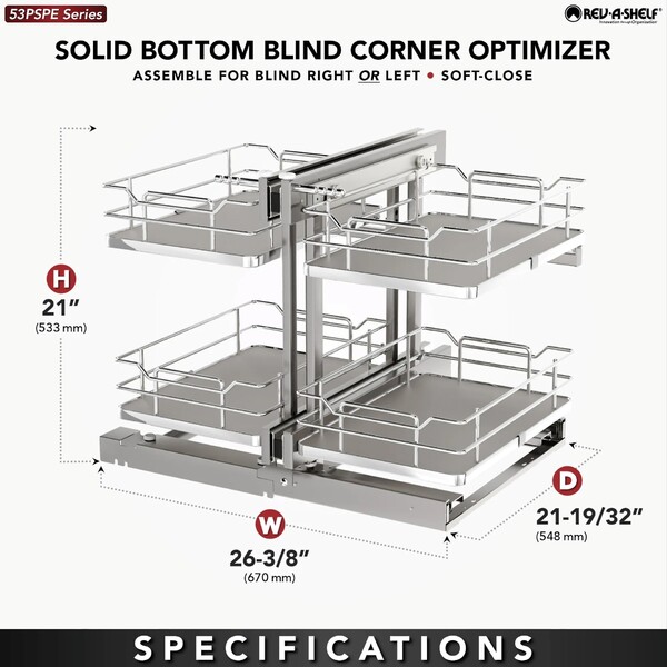 Rev-A-Shelf - 15" New Elite Gray Pullout Soft-Close Two-Tier Solid Bottom Pull-Slide-Pull