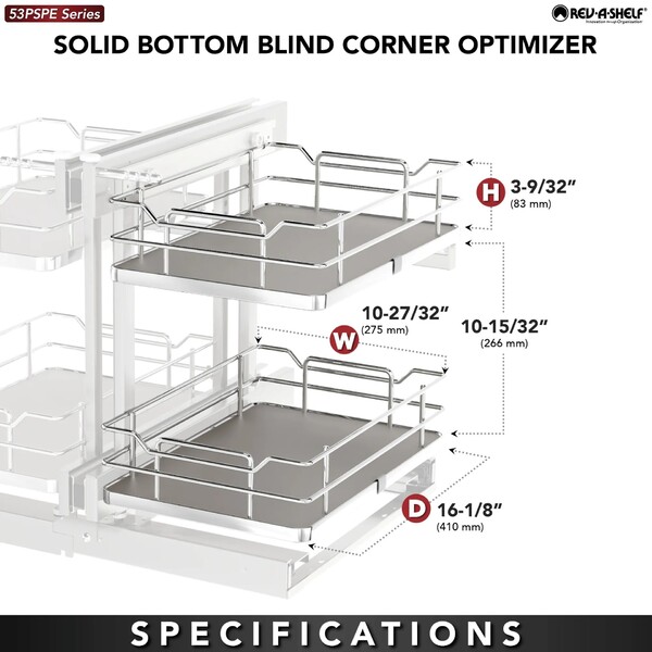 Rev-A-Shelf - 15" New Elite Gray Pullout Soft-Close Two-Tier Solid Bottom Pull-Slide-Pull