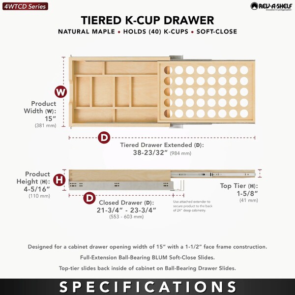 Rev-A-Shelf - 15" Opening - Complete System Two-Tier K-Cup Organizer