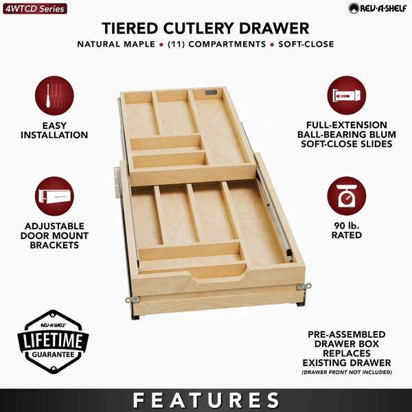 Rev-A-Shelf - 15" Opening - Complete System Two-Tier Soft-Close Cutlery Organizer