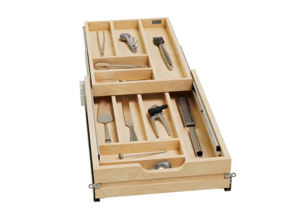 Rev-A-Shelf - 15" Opening - Complete System Two-Tier Soft-Close Cutlery Organizer