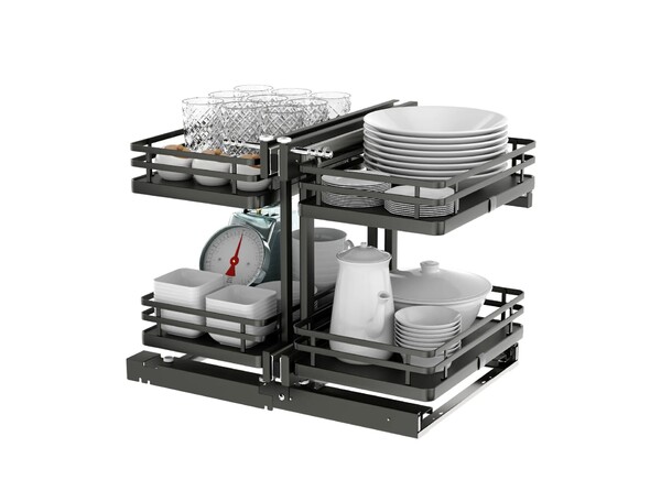Rev-A-Shelf - 15" Orion Gray Pullout Soft-Close Two-Tier Wire Solid Bottom Pull-Slide-Pull