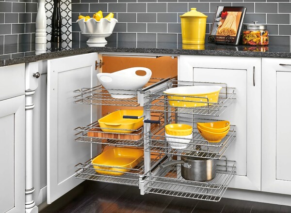 Rev-A-Shelf - 15" Three-Tier Pullout Soft-Close Wire Pull-Slide-Pull