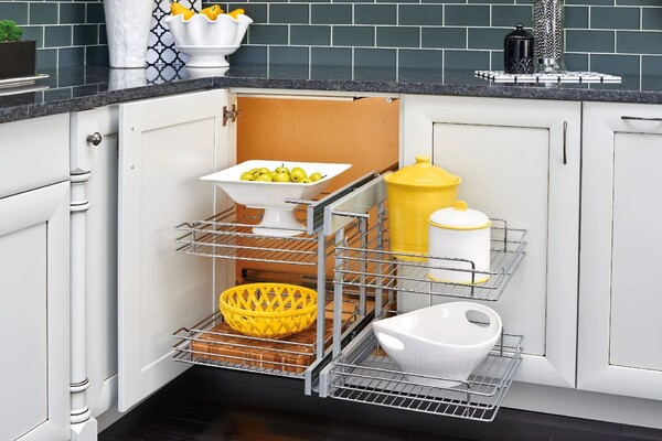 Rev-A-Shelf - 15" Two-Tier Pullout Soft-Close Wire Pull-Slide-Pull