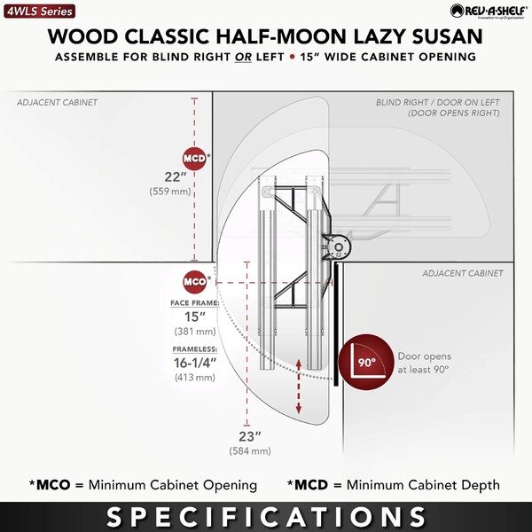 Rev-A-Shelf - 15" x 35" Lazy Susan Half-Moon Wood 2 Shelf (Pivot and Slide)