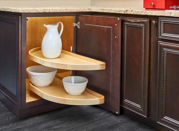 Rev-A-Shelf - 15" x 35" Lazy Susan Half-Moon Wood 2 Shelf (Pivot and Slide)