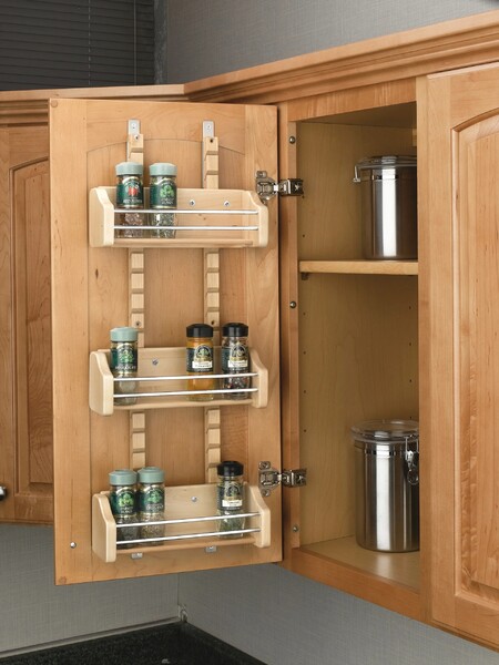 Rev-A-Shelf - 16-1/8" Maple Door Storage Adjustable Spice Rack Wall Accessories