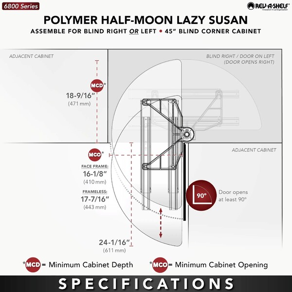 Rev-A-Shelf - 16-1/8" x 33" White Lazy Susan Half-Moon 2 Shelf (Pivot and Slide)