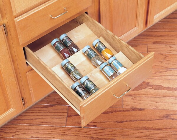 Rev-A-Shelf - 16" Maple Cut-To-Size Insert Wood Spice Organizer for Drawers