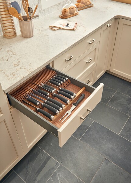 Rev-A-Shelf - 18-1/2" Walnut Cut-To-Size Insert Wood Double Knife Block for Drawers