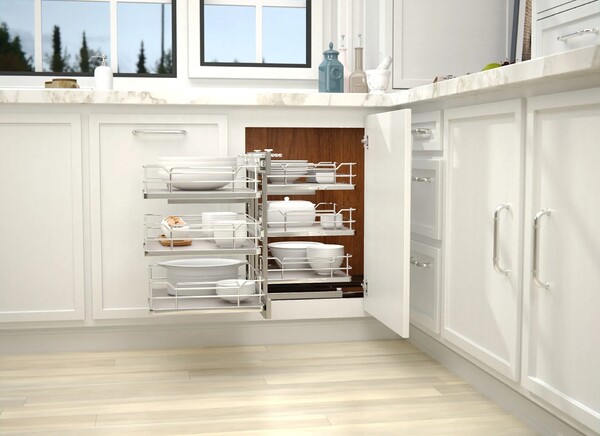Rev-A-Shelf - 18" Gray Pullout Soft-Close Three-Tier Wire Solid Bottom Pull-Slide-Pull