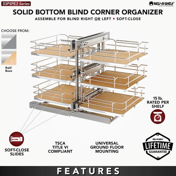 Rev-A-Shelf - 18" Gray Pullout Soft-Close Three-Tier Wire Solid Bottom Pull-Slide-Pull
