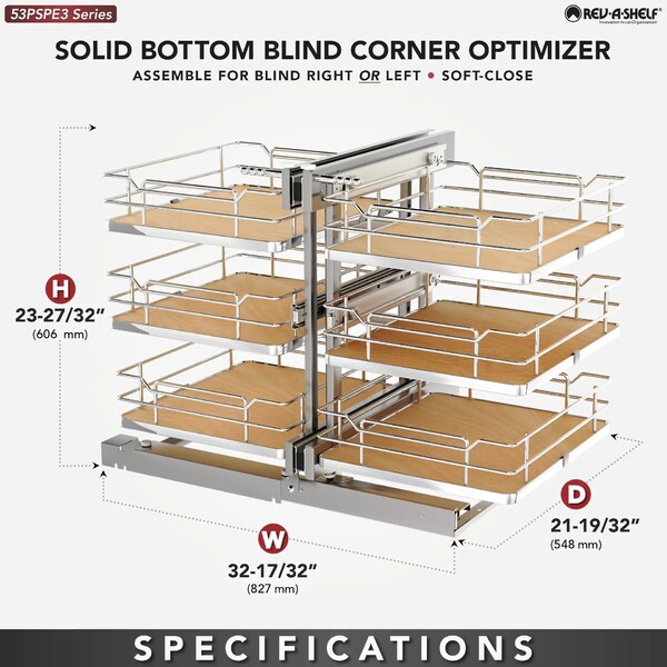 Rev-A-Shelf - 18" Maple Pullout Soft-Close Three-Tier Wire Solid Bottom Pull-Slide-Pull