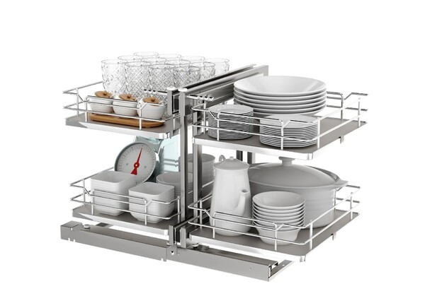 Rev-A-Shelf - 18" New Elite Gray Pullout Soft-Close Two-Tier Solid Bottom Pull-Slide-Pull