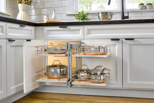 Rev-A-Shelf - 18" New Elite Maple Pullout Soft-Close Two-Tier Solid Bottom Pull-Slide-Pull