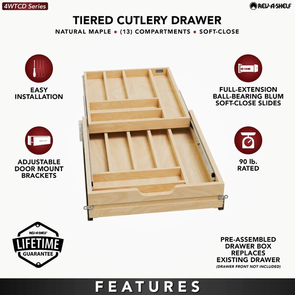Rev-A-Shelf - 18" Opening - Complete System Two-Tier Soft-Close Cutlery Organizer