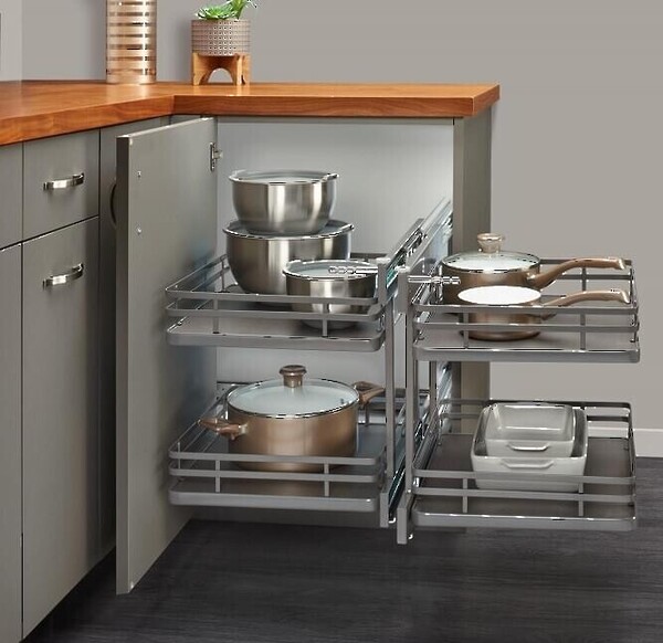 Rev-A-Shelf - 18" Orion Gray Pullout Soft-Close Two-Tier Wire Solid Bottom Pull-Slide-Pull