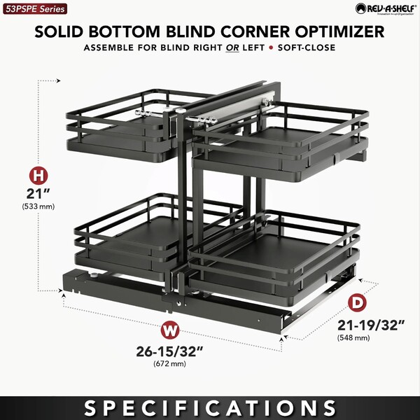 Rev-A-Shelf - 18" Orion Gray Pullout Soft-Close Two-Tier Wire Solid Bottom Pull-Slide-Pull