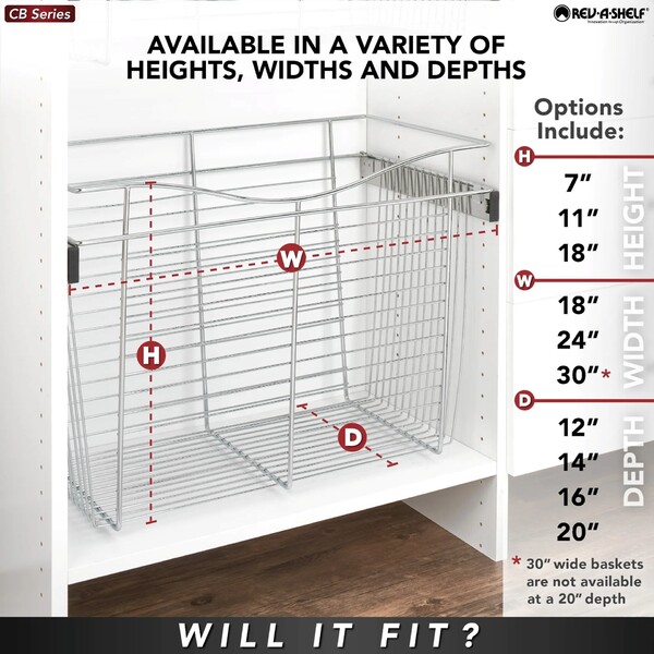 Rev-A-Shelf - 18"W x 14"D x 7"H - Satin Nickel Wire Basket Pullout for Closet