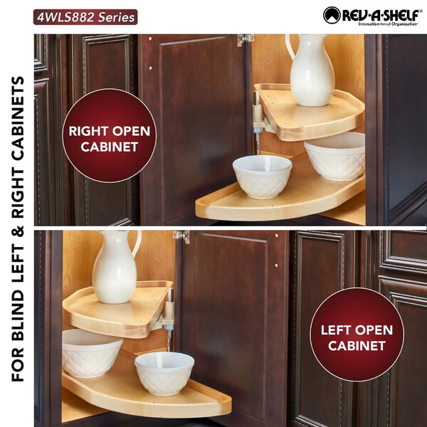 Rev-A-Shelf - 18" x 38" Lazy Susan Half-Moon Wood 2 Shelf (Pivot and Slide)
