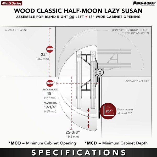 Rev-A-Shelf - 18" x 38" Lazy Susan Half-Moon Wood 2 Shelf (Pivot and Slide)